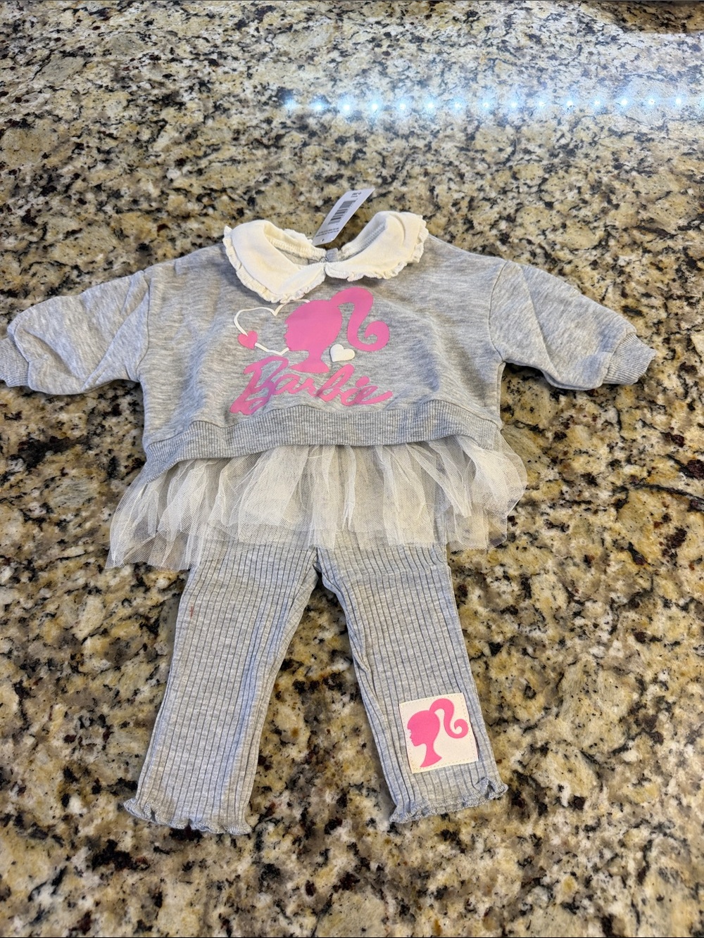 Barbie Gray and Pink Tulle Top & Legging Set